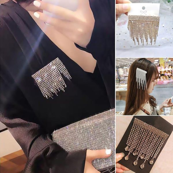 

hair clips & barrettes short tassel hairpin full rhinestone hairgrips headpieces for women girls bridal wedding jewelry fashion styling, Golden;silver