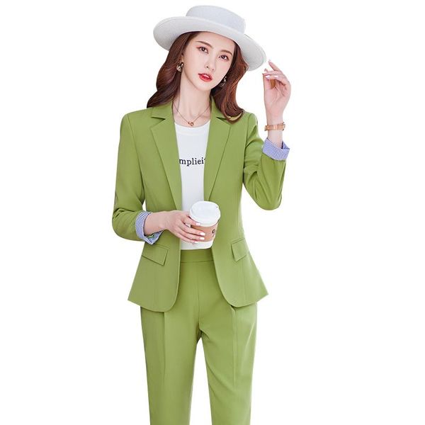 

women's two piece pants spring autumn black green blue slim pant suit women office ladies jacket blazer and trouser female formal work, White