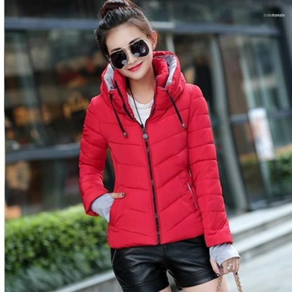 

women winter basic jacket cotton padded autumn slim hooded female coat womens jackets casaco feminino inveno clothes 20211, Black