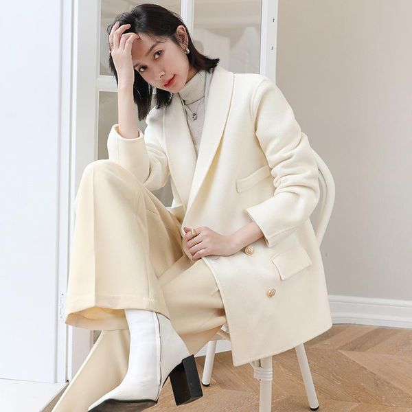 

women's wool & blends double faced suit tweed girl small temperament autumn and winter coat fashion white cashmere wind woman england, Black