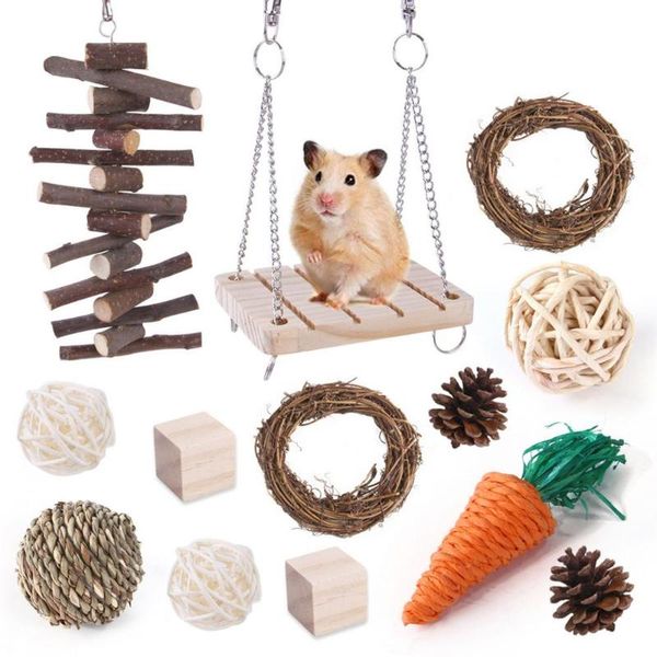 Forniture per piccoli animali Giocattolo da masticare per criceti Set di palline per erba 13 pezzi Molare naturale per animali domestici Maiali Gioca con articoli per la dentizione