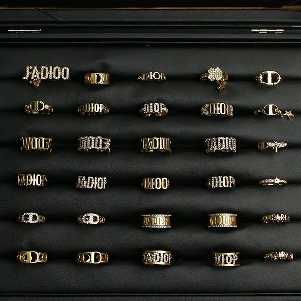 

ring d family / di cd letter opening female amond inlaid temperament, Silver