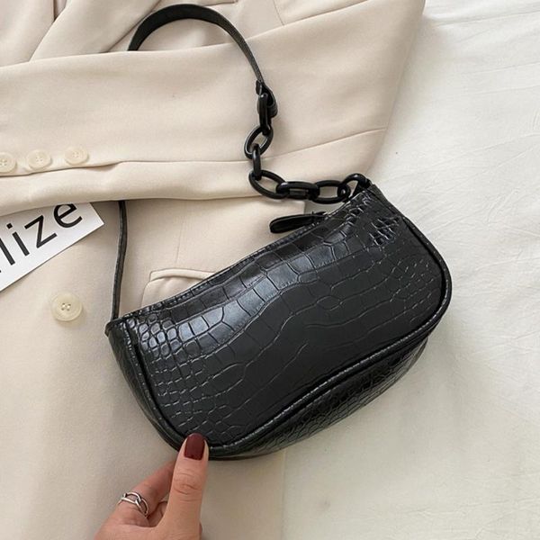 

duffel bags crocodile pattern baguette handbag for women 2021 candy color chain ladies small shoulder fashion design leather armpit bag
