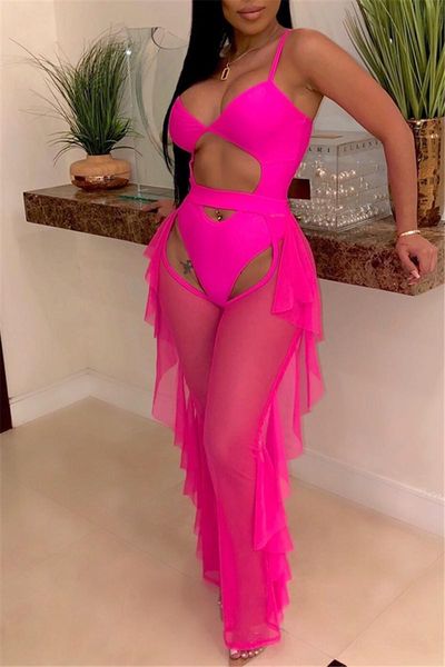 

women's swimwear women swimsuit high waist see through flared leg mesh pants bikini sets cover ups ruffle hollow out beach long trouser, White;black