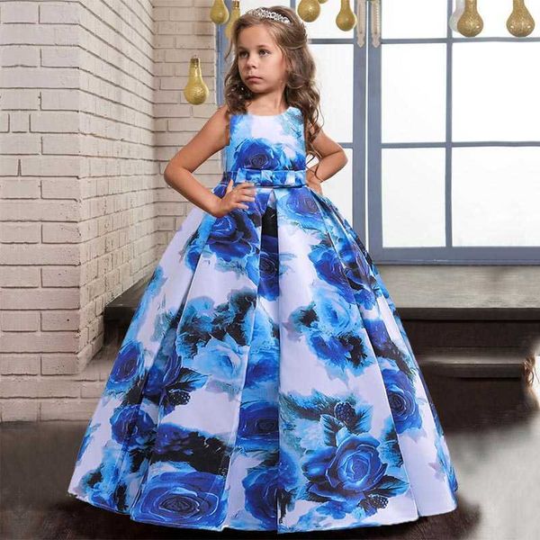 2021 Teenager Mädchen Kleid Kinder Kleidung Für Kinder Druck Boden Prinzessin Vestido Party Hochzeit Kleid 10 12 Jahre Vestidos q0716
