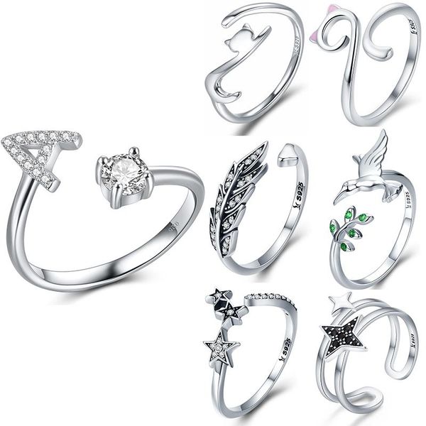 

wedding rings dalaran 925 sterling silver adjustable letter size charm for women engagement fashion ring jewelry gift, Slivery;golden