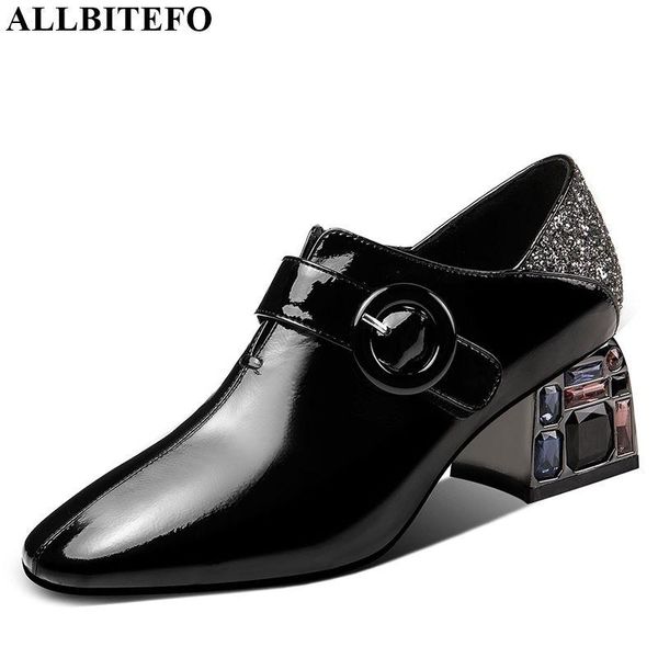 

dress shoes allbitefo color diamond heel genuine leather high heels women office ladies, Black