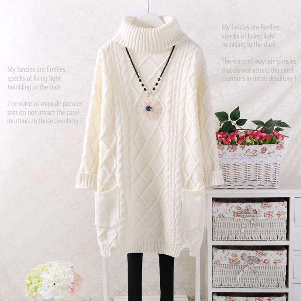 

autumn and winter wear korean high collar thickened student pullover women's middle long twist loose pocket bottom coat, White;black