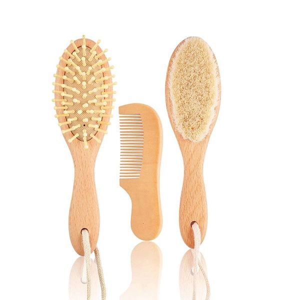 

hair brushes drewti 3pcs children's brush (air cushion massage comb + wool brush), care for kid's scalp and hair, delicate love, Silver