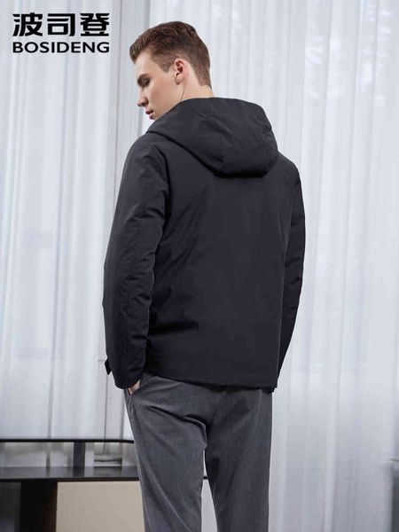 

bosideng et men's new goose down winter warm busins casual hooded coat with zipper male outerwear b90141801, Black;white