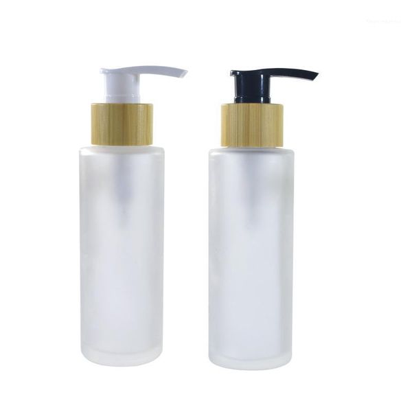 

storage bottles & jars 120ml*100pc flat frosted glass bottle with white bamboo pump1