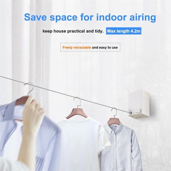 

hangers & racks retractable wall clothesline stainless steel heavy duty laundry hanger drying rope no-drilling indoor clothes lines