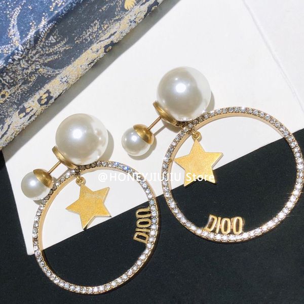 

crystal for luxury pendant jewelry letter brand earrings pearl pentagram classic women runway designer trendy goth with box, Red;brown
