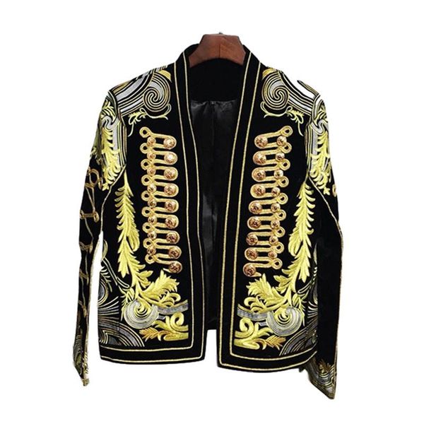 

men's jackets m-2xl men blazer black golden embroidery coat jacket male prom singer slim stage costume plus size, Black;brown