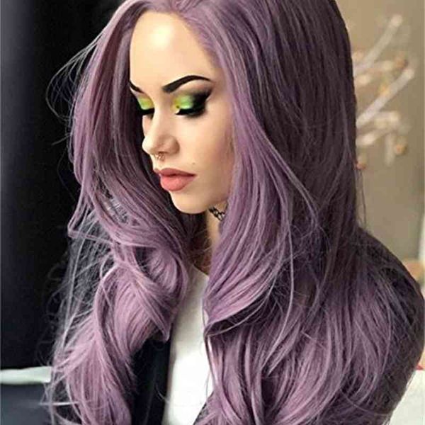 

new female harajuku purple pink big wave long curly hair medium differentiated fiber wig cover, Black