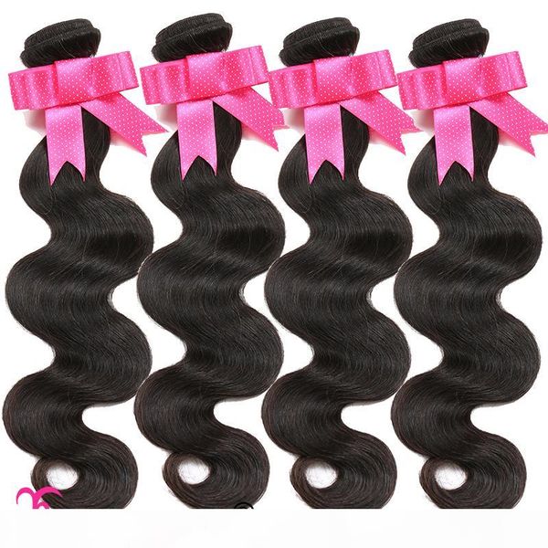 

brazilian virgin hair bundles human hair extensions body wave human hair weaves 3 or 4 bundles natural color remy grade 10a, Black