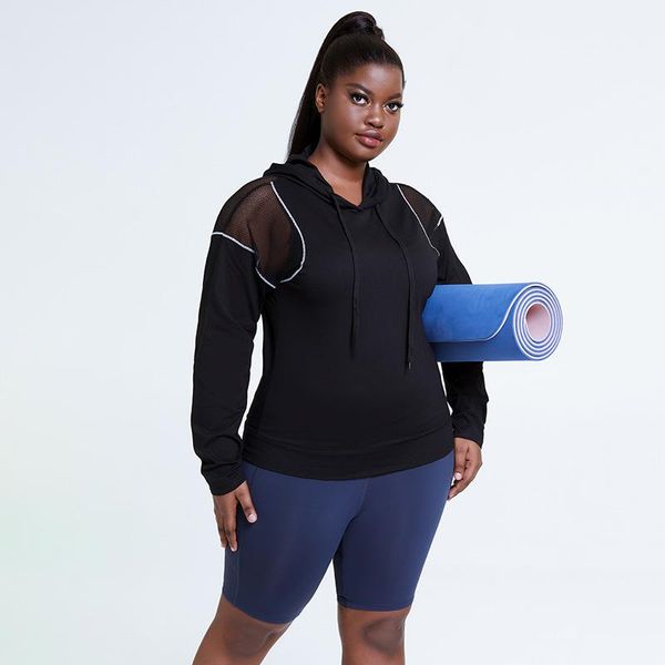

yoga outfit plus size quick dry hooded women fitness mesh activewear shirts female workout sport sweatshirt 4xl hoodies
