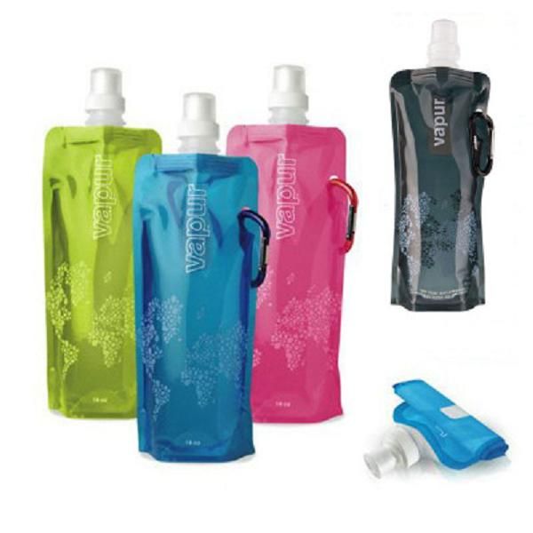 Nuovo arrivo pieghevole borsa per acqua per sport all'aria aperta bottiglia per acqua pieghevole in PVC da 480 ml bollitore per sacchetti di ghiaccio ambientale