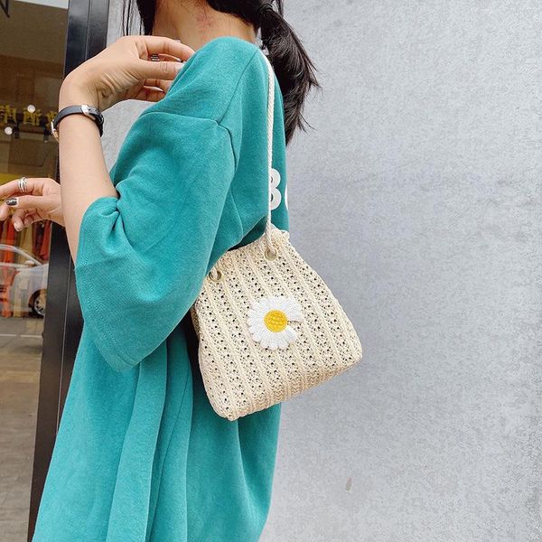 

evening bags women's string shoulder straw fashion designer female small beach bag simple daisy flower ladies handbags clutch purse sac