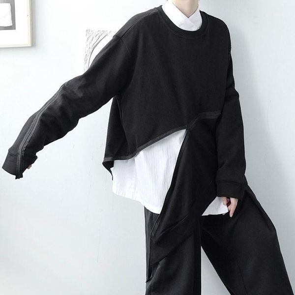 

men's hoodies & sweatshirts 2021 men's casual cotton round neck pullover loose zipper decorate fashion trend black color coats s-x