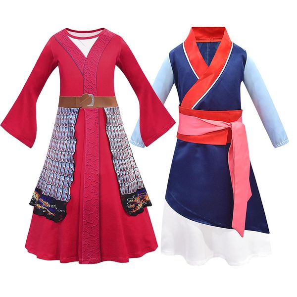Mulan Dress Up Vestidos para Meninas Filme Papel Jogando Trajes Crianças Roupas Partido Halloween Crianças Chinês Tradicional Hanfu 210317