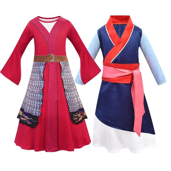 

mulan dress up dresses for girls movie role playing costumes kids halloween party outfits children chinese traditional hanfu 210317, Red;yellow