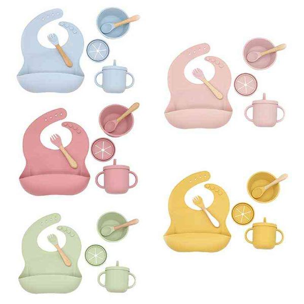 

6 pieces tasteless children's silicone supplementary tableware set designed for the baby to learn to eat fall resistance g1210