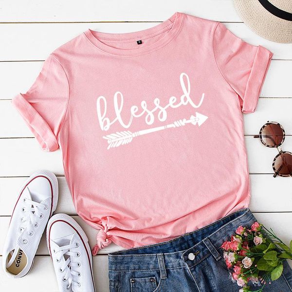 T-shirt da donna Blessed Family Church Graphic T-shirt da donna 100% cotone T-shirt a maniche corte T-shirt da donna Top Summer Casual Print Abbigliamento G