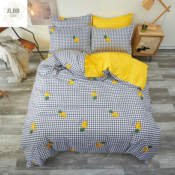 

bedding sets carrot girls plaid duvet cover bed linen pillowcases yellow sheet good quality quilt cartoon bedclothes