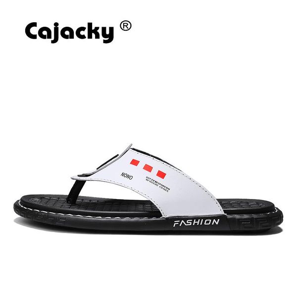 

cajacky men slippers genuine leather indoor slippers sewing flats men flip flops summer breathable shoes big size 38 45, Black