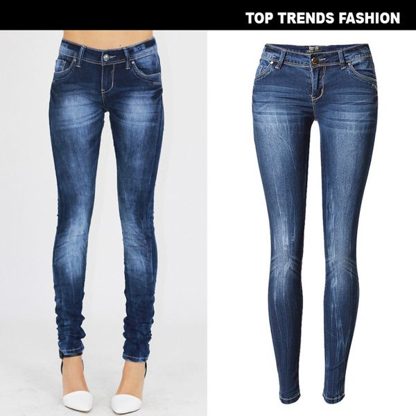 

spring fashion women's dress tie rinse water low waist slim fit elastic denim leggings are available in large sizes, Blue