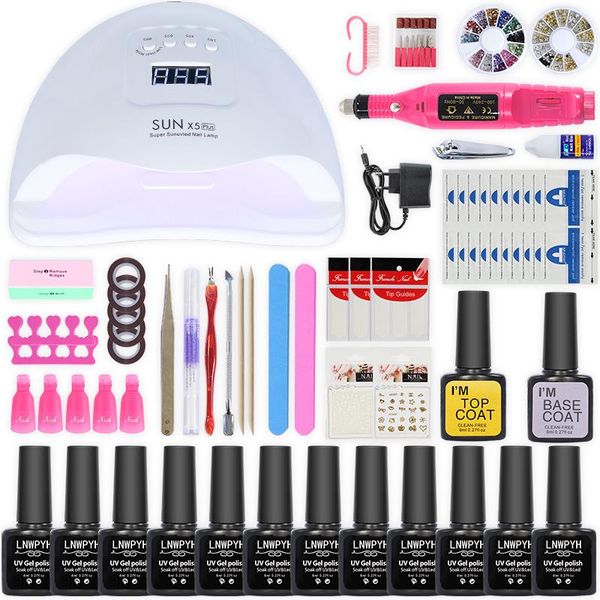 

nail art kits kit 54/24w lamp 12/6 colors uv gel polish manicure tools set base drill machine