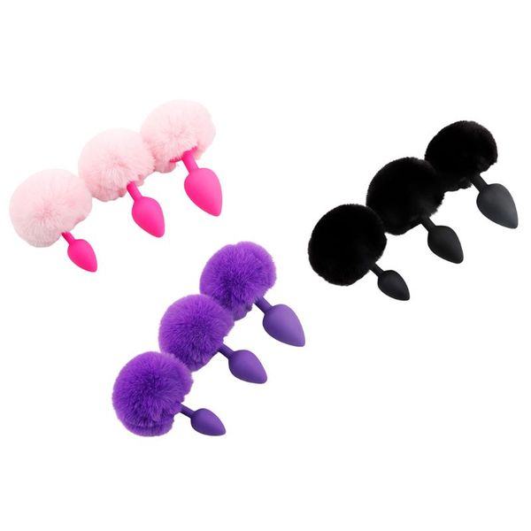 

3pcs silicone butt artificial tail plug exercise training toys for women games