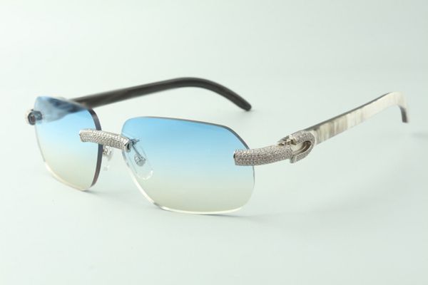 

direct sales micro-paved diamond sunglasses 3524024 with mixed buffalo horn temples designer glasses, size: 18-140 mm, White;black