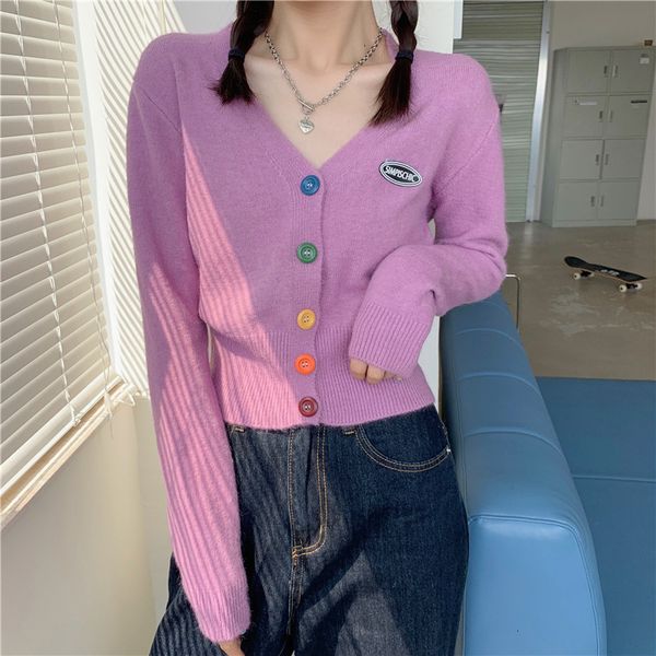 

2021 new spring autumn sweaters v neck candy colors buttons knitted cardigan casual cute short women sweater hspg, White;black