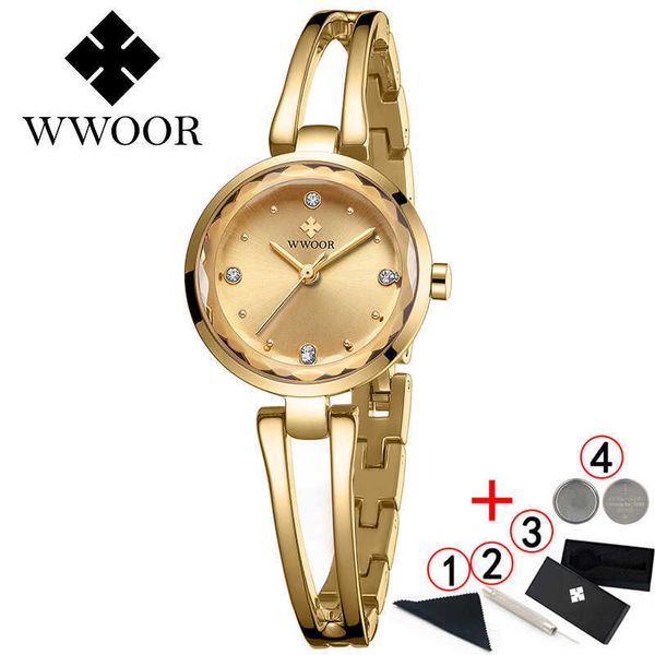 WWOOOR WOOT WATCH Знаменитые роскошные бренды платье маленький циферблат женские наручные часы алмазные золотые часы для женщин Montre Femme 210527