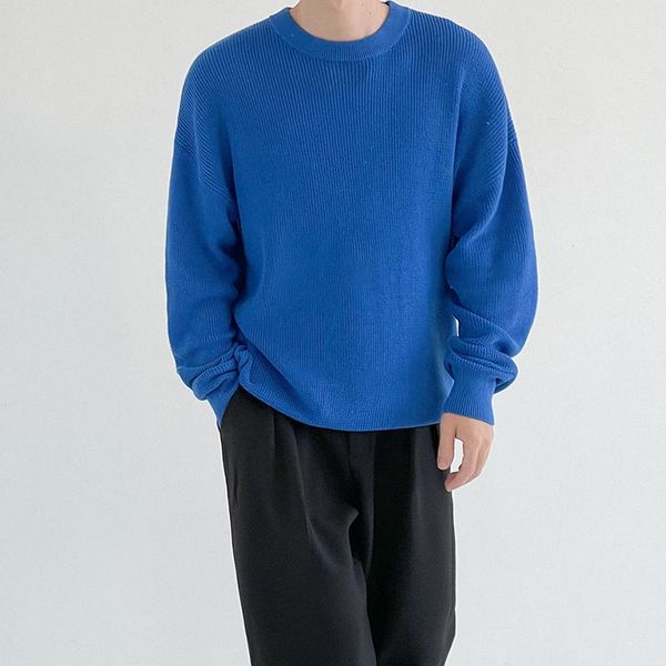 

men's sweaters simple solid knitted sweater men korean style loose o-neck long sleeve autumn leisure base 2021, White;black
