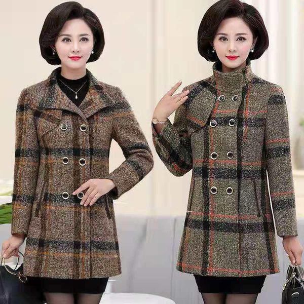 

women's wool & blends female mothers winter clothes elegant woolen jacket women coat middle-aged lady spring autumn plus cotton overcoa, Black