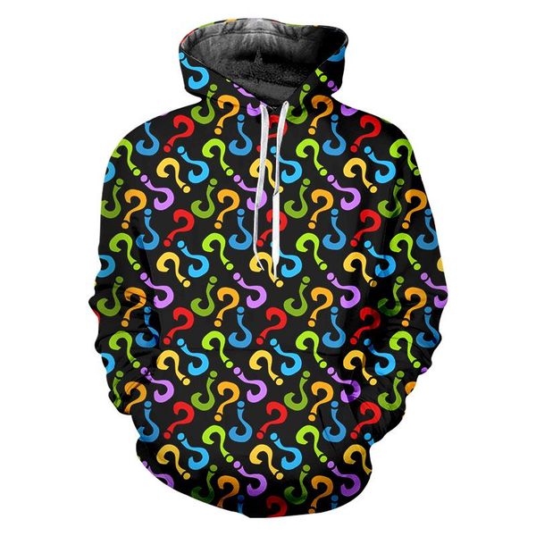 

men's hoodies & sweatshirts colorful doodle question mark fashion 3d hoodie full body print letter oilers cool oversized custom 4xl, Black