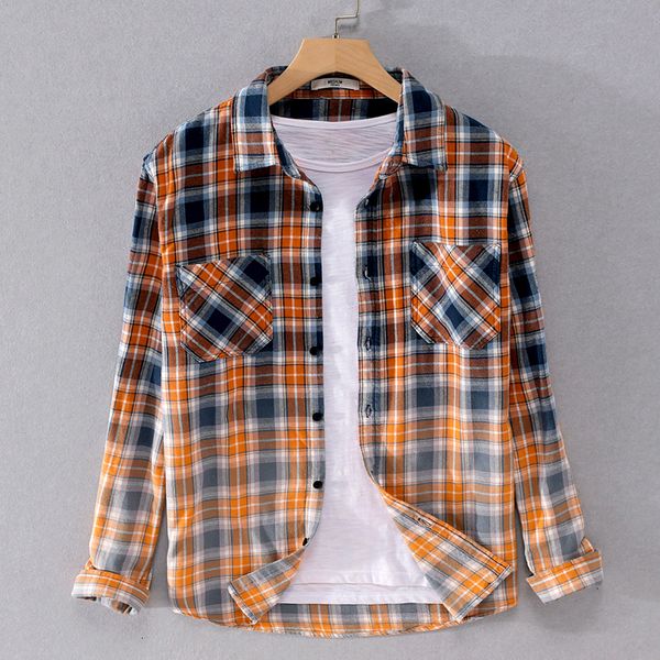

2021 new 100% cotton gradient brand autumn for fashion comfortable spring shirt mens plaid shirts men camisa i6oa, White;black