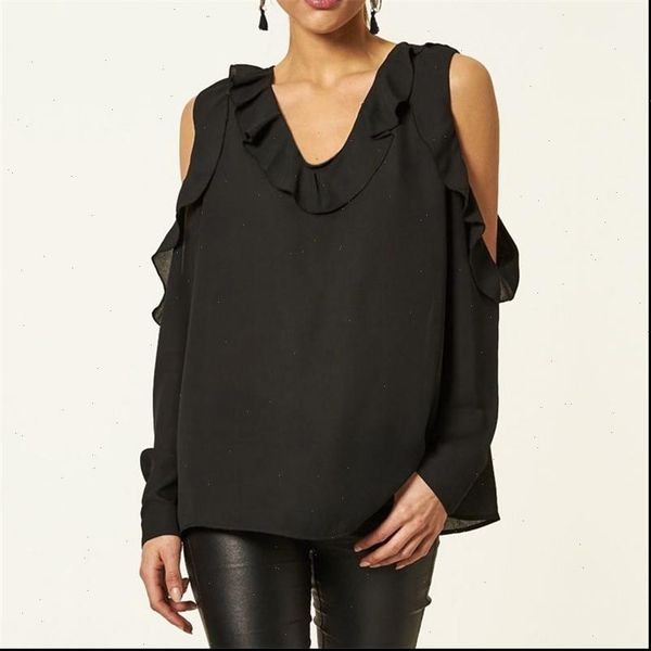 

new blouse 2021 women fashion 2021 long sleeve shirt blouse casual solid loose tee cold shoulder blouses, White