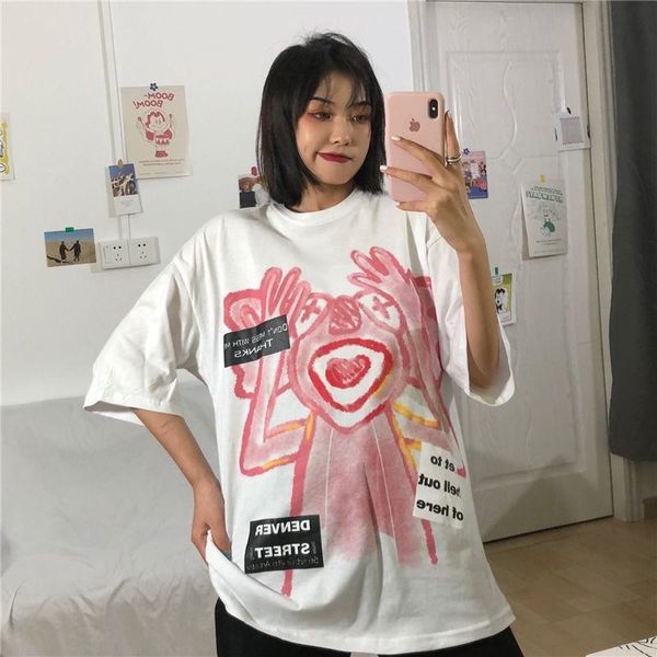 

women's t-shirt frog print kawaii tshirt girls t shirtharajuku-style half sleeve smell girl's summer students short-sleeved top, White