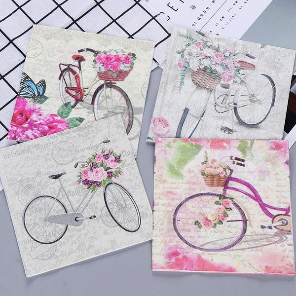 

disposable dinnerware 10pcs graded bicycle flower printed napkin paper virgin wood tissue for wedding party decoration