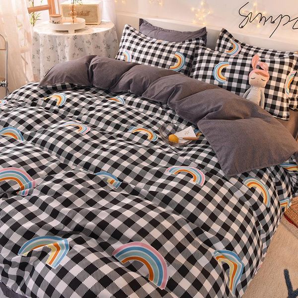 

bedding sets 3/4pcs set home textile soft and breathable polyester fiber quilt cover black white check rainbow pattern design oceania