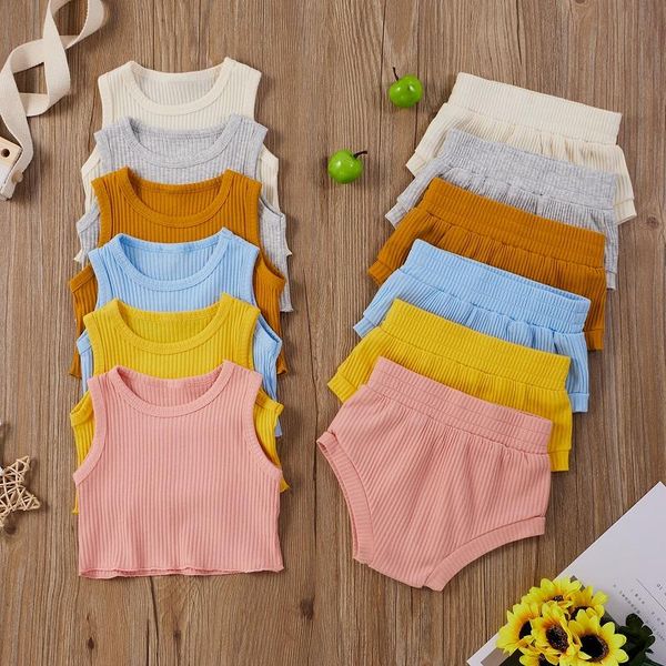 

0-12m newborn baby boy girl solid color sleeveless vest bloomers shorts bottom 2pcs outfits summer clothes set, White