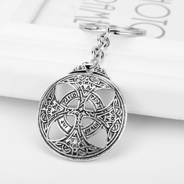 

HANCHANG Jewelry Viking Norse Runes Amulet Wiccan Keychain Irish Knot Cross Pendant Key Chain Celtics Knot Keyring For Women Men