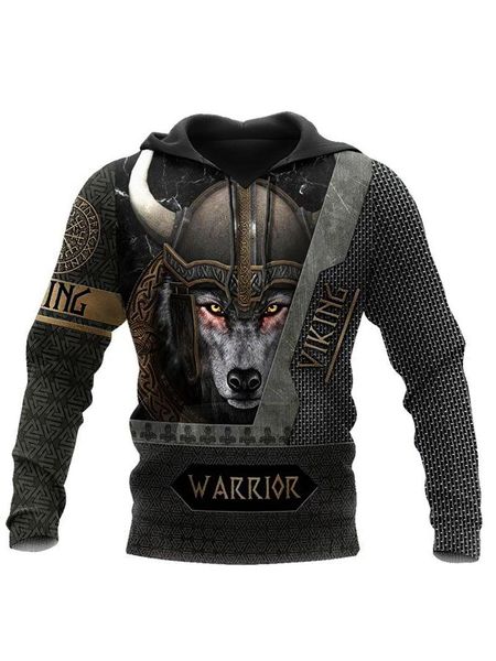 

men's hoodies & sweatshirts 2022 spring and autumn hoodie viking odin tattoo pattern street harajuku all-match loose oversize hooded, Black