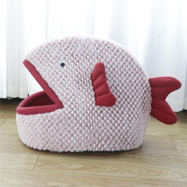 

kennel soft pet house dog bed for dogs cats small animals products semi-enclosed fish-shaped cartoon cat pet beds