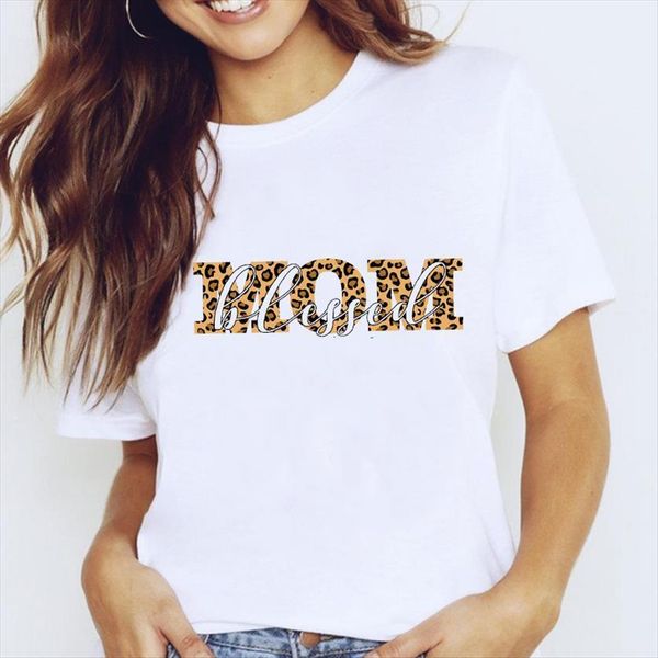 

graphic leopard letter fashion cute women t shirts mom mother mama clothes clothing tees print female shirt, White