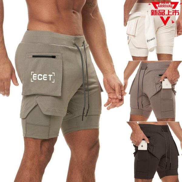

men's shorts summer running men 2 in 1 double-deck quick dry gekm sport fitness jogging workout sports short pants, White;black
